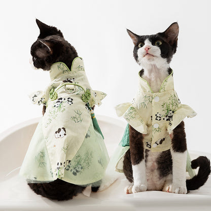 Chinese Style Panda Bamboo Leaf Couple Dress Hairless Cat Skirt - Pimmbi