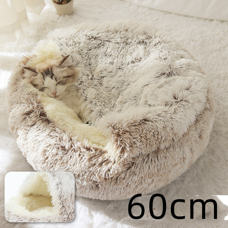 2 In 1 Dog And Cat Bed Pet Winter Bed Round Plush Warm Bed House Soft Long Plush Pets Bed Pet Products - Pimmbi