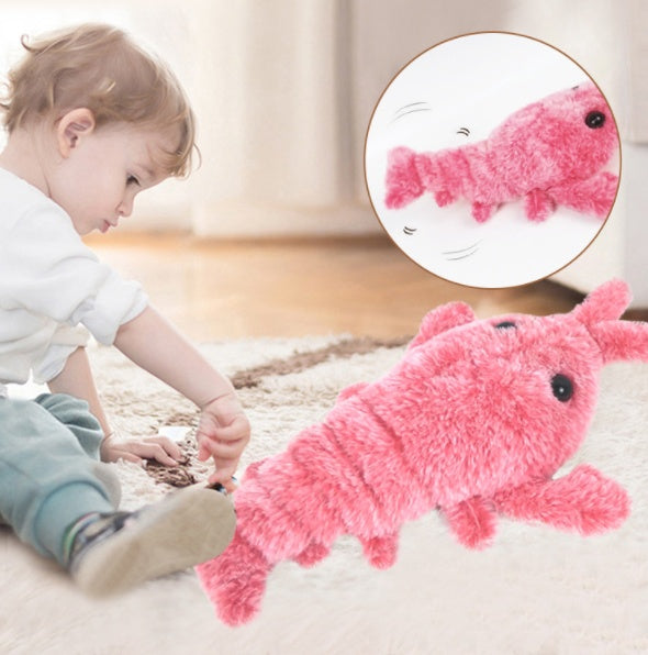 Pet Toys Electric Jumping Shrimp USB Charging Simulation Lobster Funny Cat Plush Pets Toy - Pimmbi