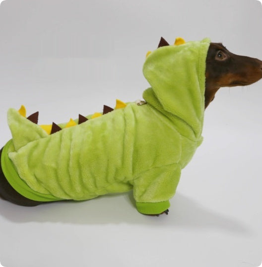 Halloween Crossdressing Little Dinosaur Double-sided With Velvet Thermal Hooded Sweatshirt - Pimmbi