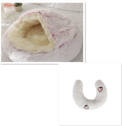 2 In 1 Dog And Cat Bed Pet Winter Bed Round Plush Warm Bed House Soft Long Plush Pets Bed Pet Products - Pimmbi