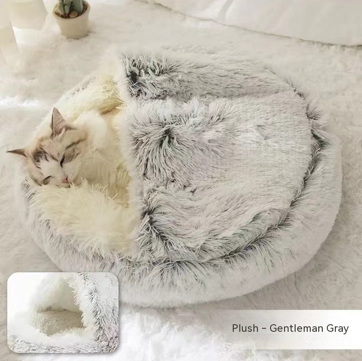 2 In 1 Dog And Cat Bed Pet Winter Bed Round Plush Warm Bed House Soft Long Plush Pets Bed Pet Products - Pimmbi
