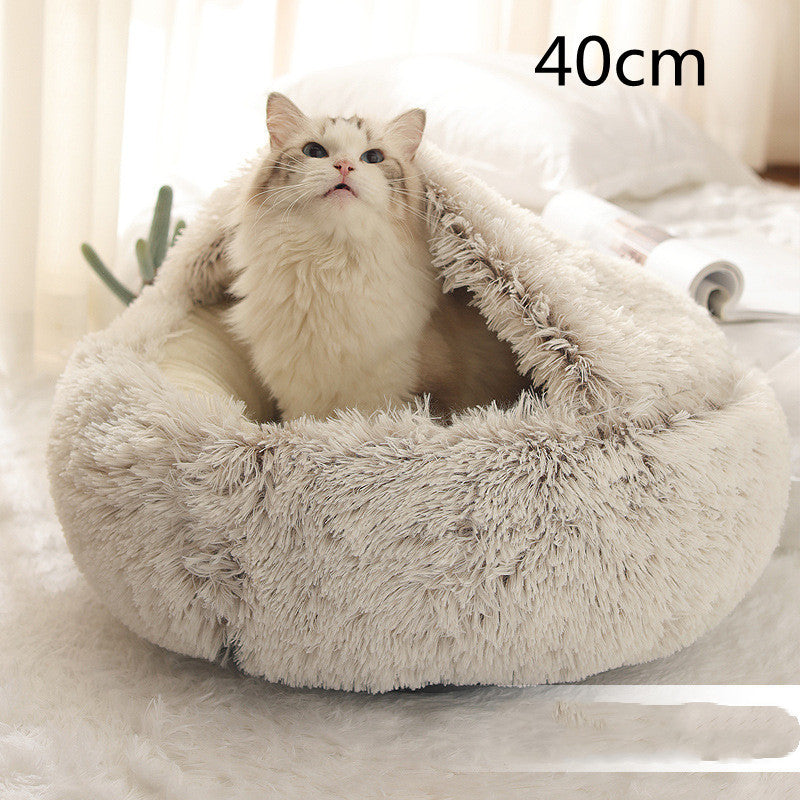 2 In 1 Dog And Cat Bed Pet Winter Bed Round Plush Warm Bed House Soft Long Plush Pets Bed Pet Products - Pimmbi