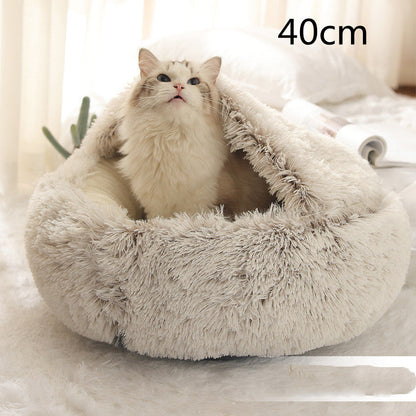 2 In 1 Dog And Cat Bed Pet Winter Bed Round Plush Warm Bed House Soft Long Plush Pets Bed Pet Products - Pimmbi