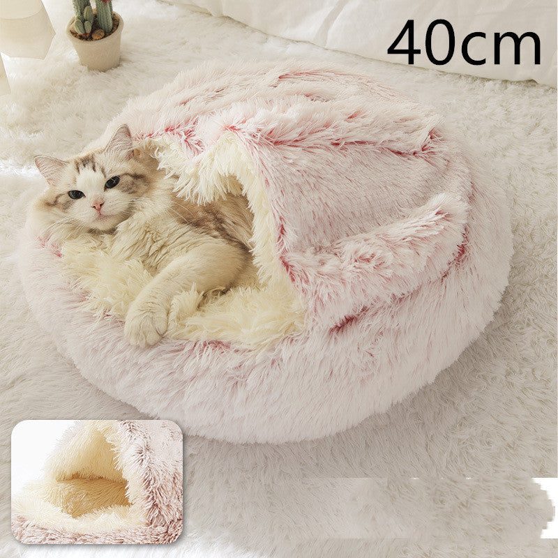 2 In 1 Dog And Cat Bed Pet Winter Bed Round Plush Warm Bed House Soft Long Plush Pets Bed Pet Products - Pimmbi