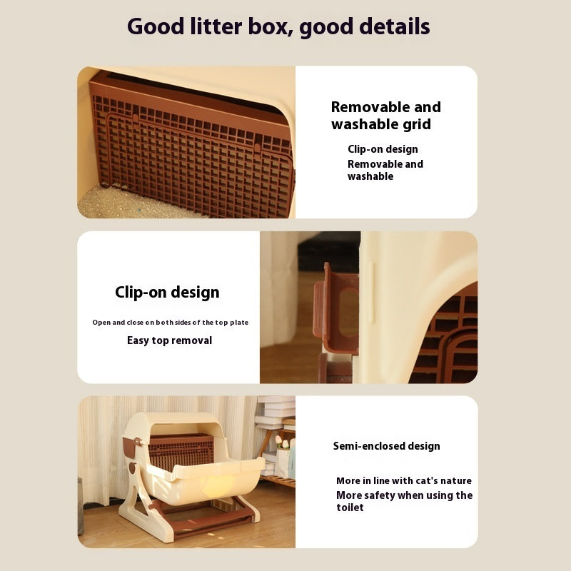Open Tilting Cat Toilet Extra Large Semi-automatic Litter Box