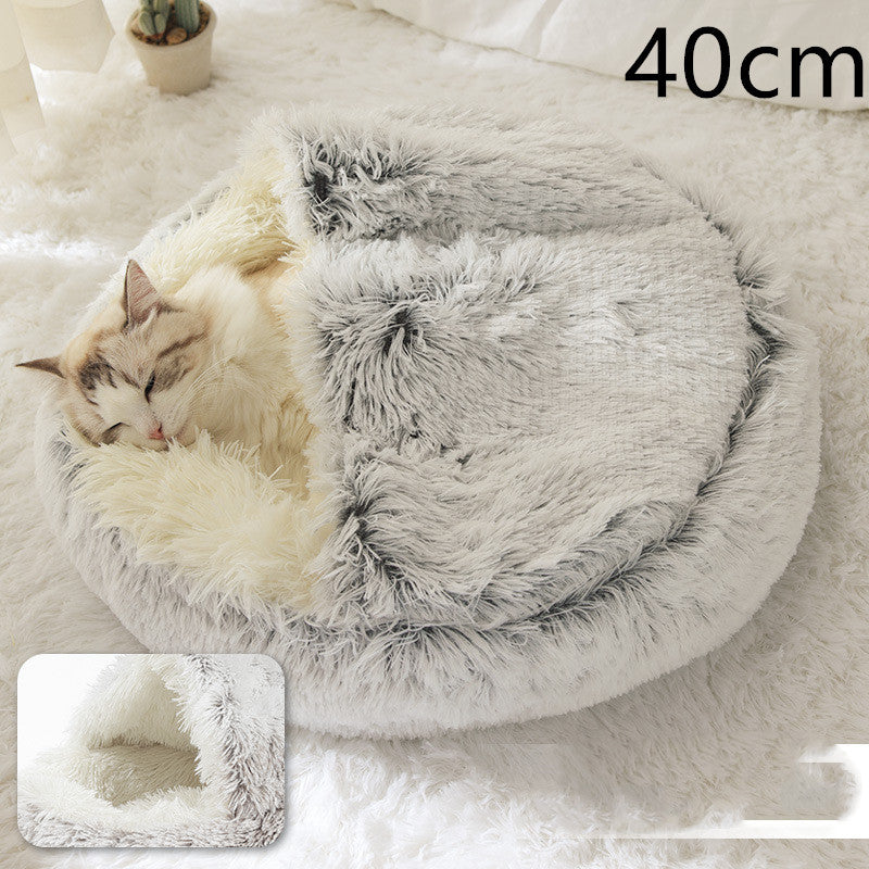 2 In 1 Dog And Cat Bed Pet Winter Bed Round Plush Warm Bed House Soft Long Plush Pets Bed Pet Products - Pimmbi