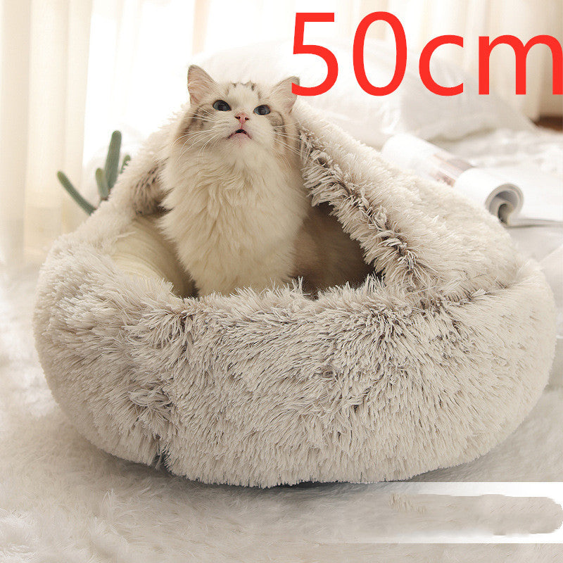 2 In 1 Dog And Cat Bed Pet Winter Bed Round Plush Warm Bed House Soft Long Plush Pets Bed Pet Products - Pimmbi
