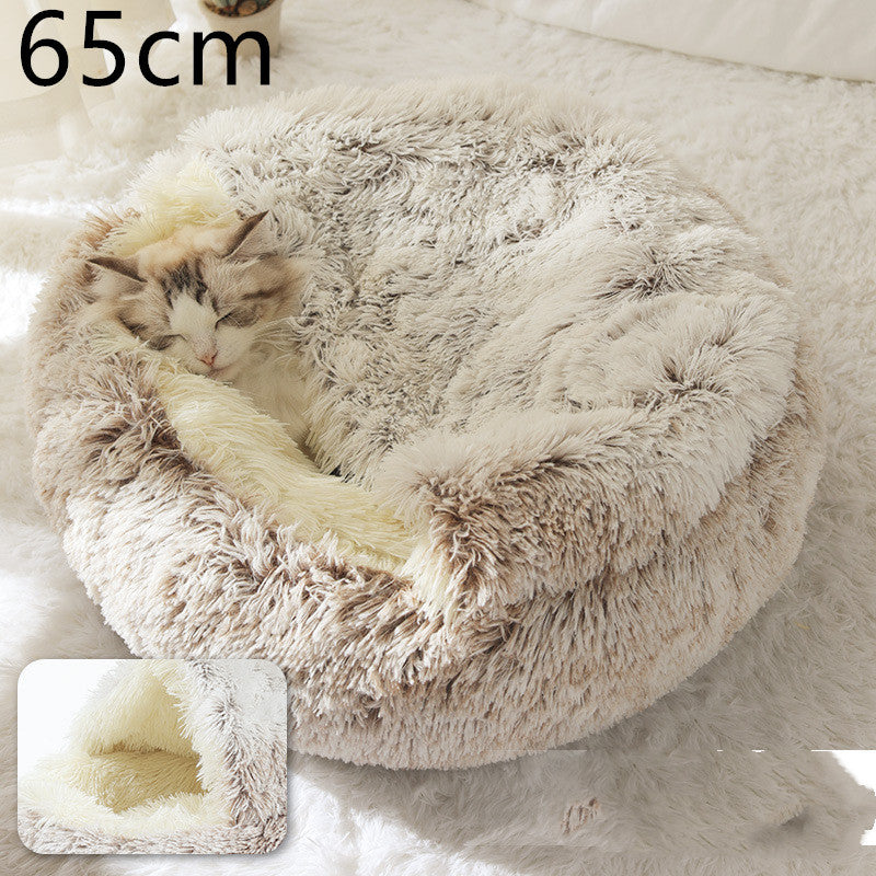 2 In 1 Dog And Cat Bed Pet Winter Bed Round Plush Warm Bed House Soft Long Plush Pets Bed Pet Products - Pimmbi