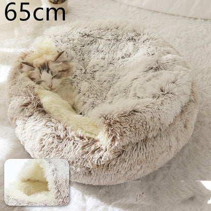 2 In 1 Dog And Cat Bed Pet Winter Bed Round Plush Warm Bed House Soft Long Plush Pets Bed Pet Products - Pimmbi