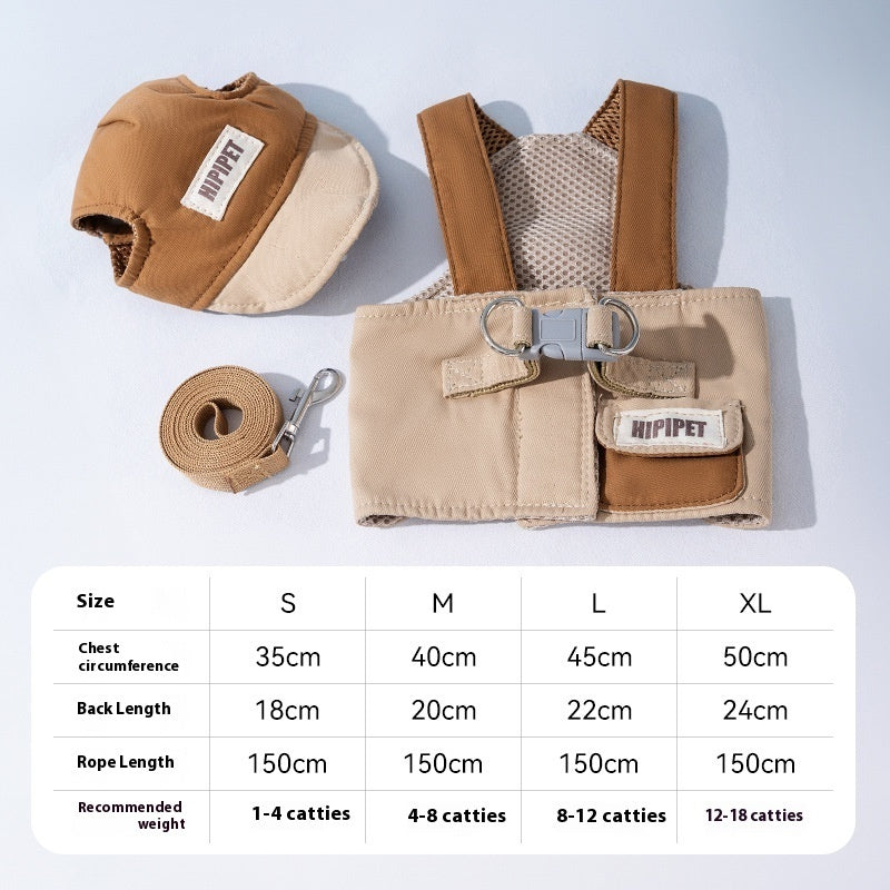 Pet Dog Cat Hat Outdoor Sunshade Anti-strangulation Hand Holding Rope Chest Strap - Pimmbi