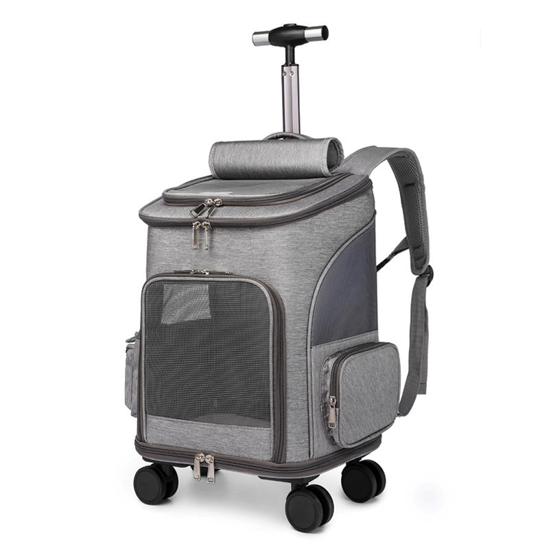 Portable Folding Trolley Pet Backpack Traveling Cat Backpack With Universal Wheel Trolley Pet Bag - Pimmbi