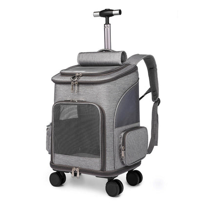 Portable Folding Trolley Pet Backpack Traveling Cat Backpack With Universal Wheel Trolley Pet Bag - Pimmbi