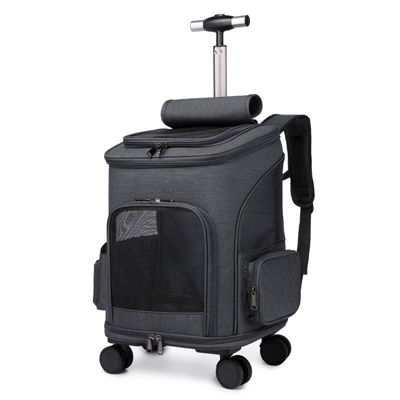 Portable Folding Trolley Pet Backpack Traveling Cat Backpack With Universal Wheel Trolley Pet Bag - Pimmbi