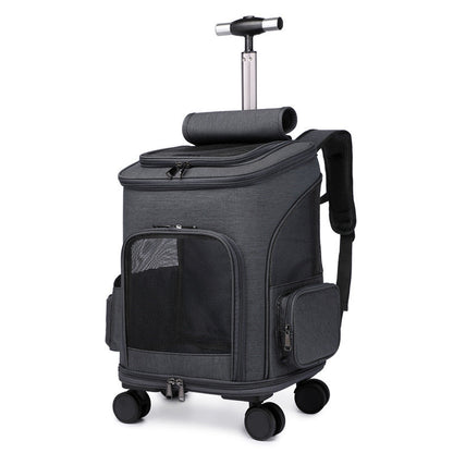 Portable Folding Trolley Pet Backpack Traveling Cat Backpack With Universal Wheel Trolley Pet Bag - Pimmbi