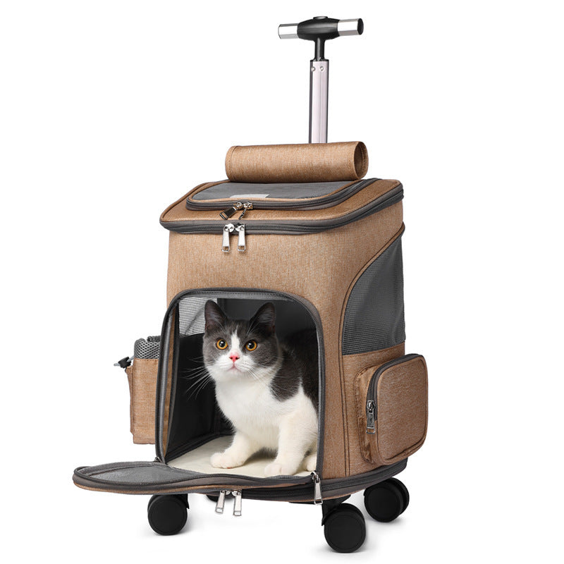 Portable Folding Trolley Pet Backpack Traveling Cat Backpack With Universal Wheel Trolley Pet Bag - Pimmbi