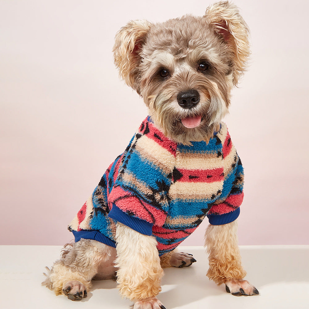 Dog Clothes Cute Stripes Fleece Sweatshirt Clothes - Pimmbi