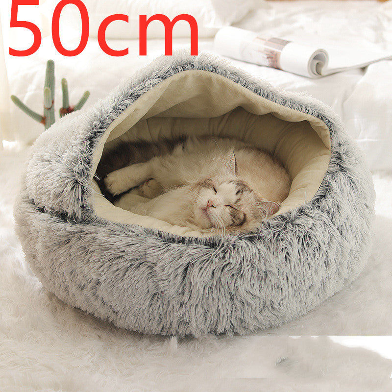 2 In 1 Dog And Cat Bed Pet Winter Bed Round Plush Warm Bed House Soft Long Plush Pets Bed Pet Products - Pimmbi