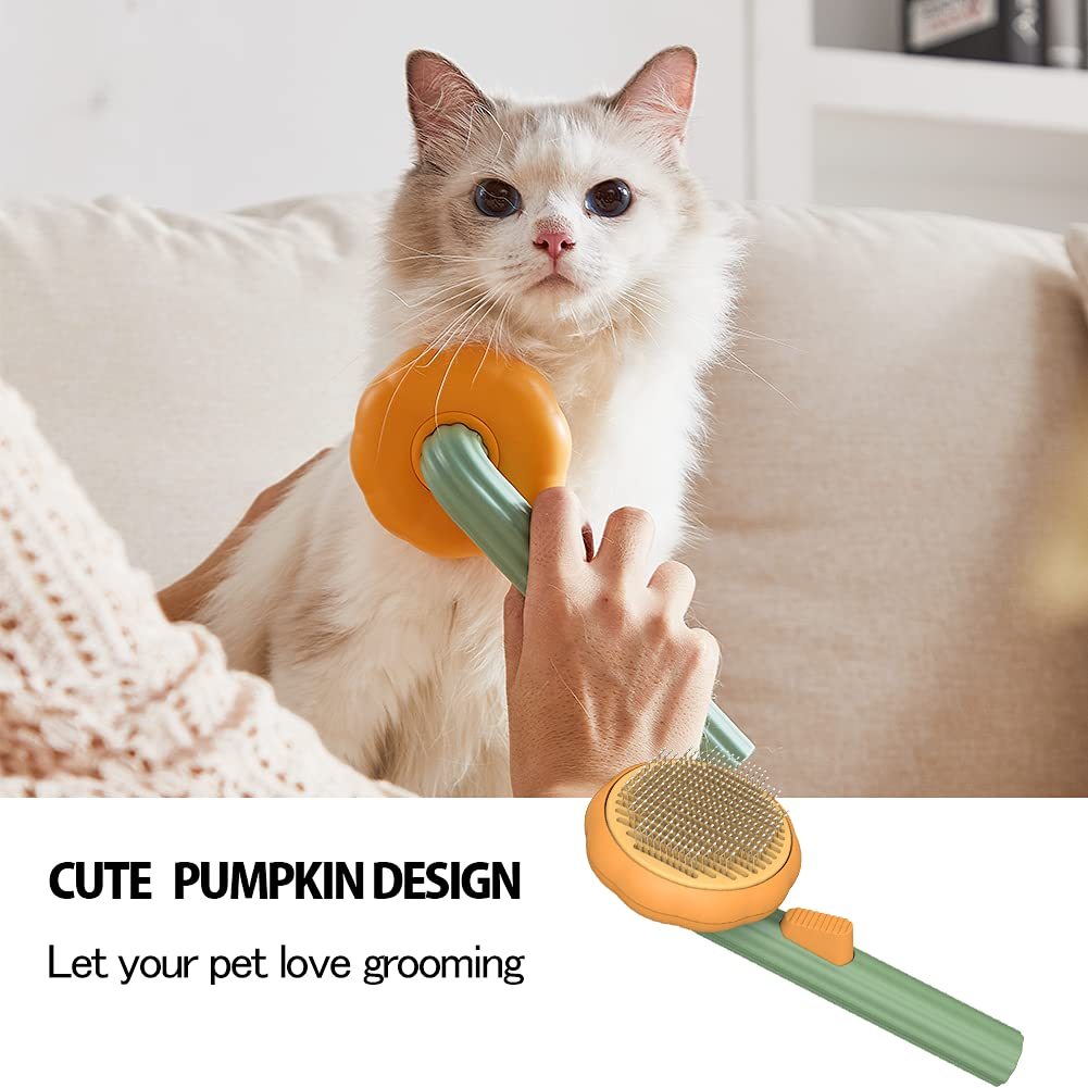 Pet Pumpkin Brush, Pet Grooming Self Cleaning Slicker Brush For Dogs Cats Puppy Rabbit, Cat Brush Grooming Gently Removes Loose Undercoat, Mats Tangled Hair Slicker Brush - Pimmbi