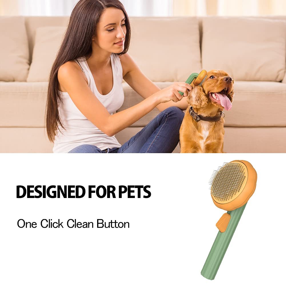 Pet Pumpkin Brush, Pet Grooming Self Cleaning Slicker Brush For Dogs Cats Puppy Rabbit, Cat Brush Grooming Gently Removes Loose Undercoat, Mats Tangled Hair Slicker Brush - Pimmbi