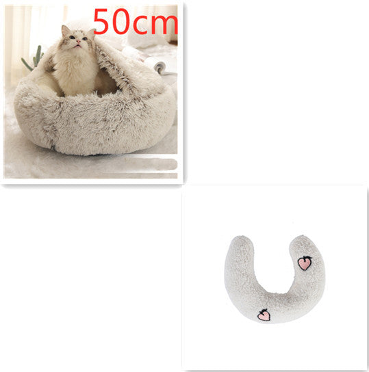 2 In 1 Dog And Cat Bed Pet Winter Bed Round Plush Warm Bed House Soft Long Plush Pets Bed Pet Products - Pimmbi