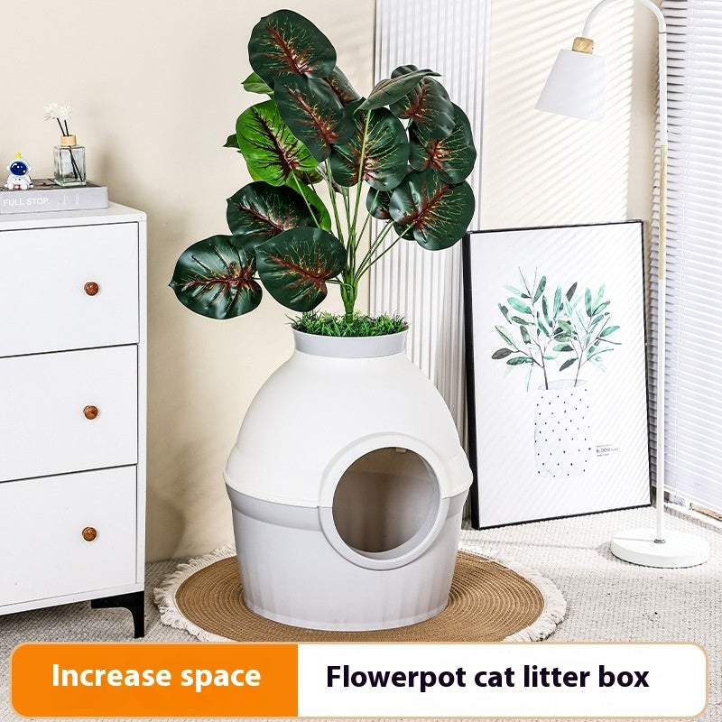 Hidden Fully Enclosed Green Plant Cat House Toilet Litter Box Folding Splash-proof