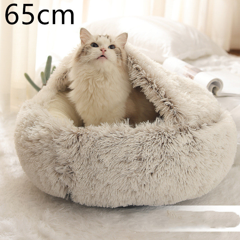 2 In 1 Dog And Cat Bed Pet Winter Bed Round Plush Warm Bed House Soft Long Plush Pets Bed Pet Products - Pimmbi