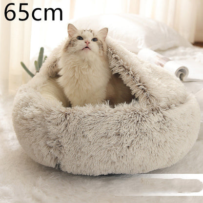 2 In 1 Dog And Cat Bed Pet Winter Bed Round Plush Warm Bed House Soft Long Plush Pets Bed Pet Products - Pimmbi