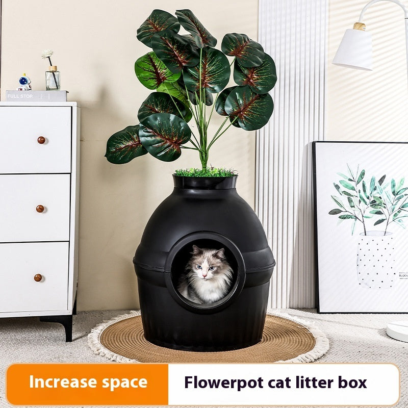 Hidden Fully Enclosed Green Plant Cat House Toilet Litter Box Folding Splash-proof