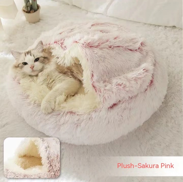 2 In 1 Dog And Cat Bed Pet Winter Bed Round Plush Warm Bed House Soft Long Plush Pets Bed Pet Products - Pimmbi