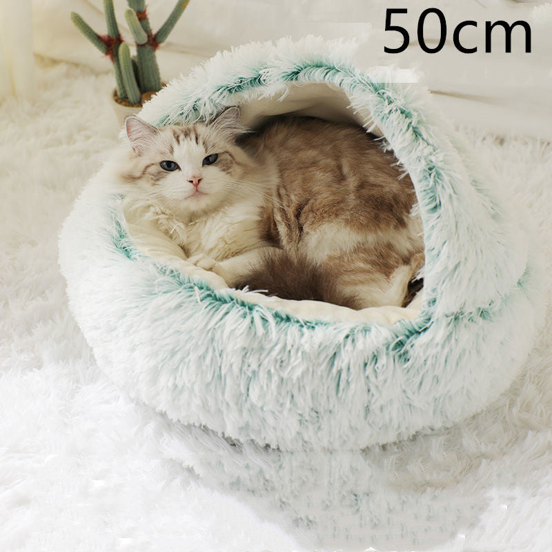 2 In 1 Dog And Cat Bed Pet Winter Bed Round Plush Warm Bed House Soft Long Plush Pets Bed Pet Products - Pimmbi