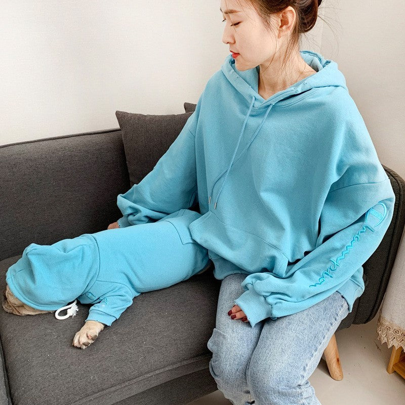 Tide Brand Plus Velvet Three-person Parent-child Dog Costume Male - Pimmbi