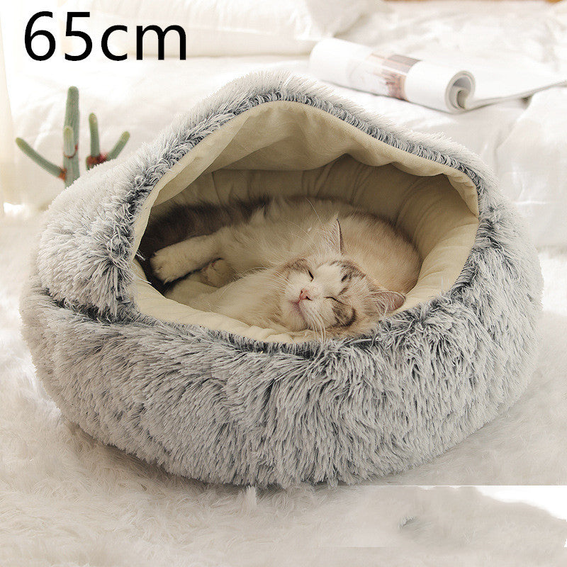 2 In 1 Dog And Cat Bed Pet Winter Bed Round Plush Warm Bed House Soft Long Plush Pets Bed Pet Products - Pimmbi
