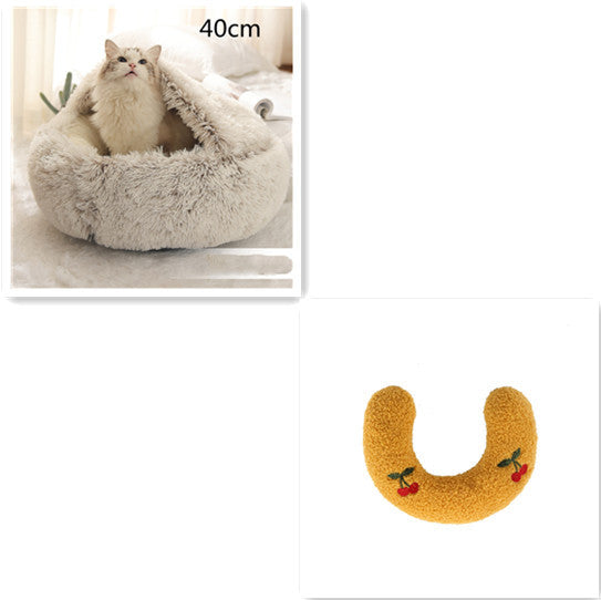 2 In 1 Dog And Cat Bed Pet Winter Bed Round Plush Warm Bed House Soft Long Plush Pets Bed Pet Products - Pimmbi