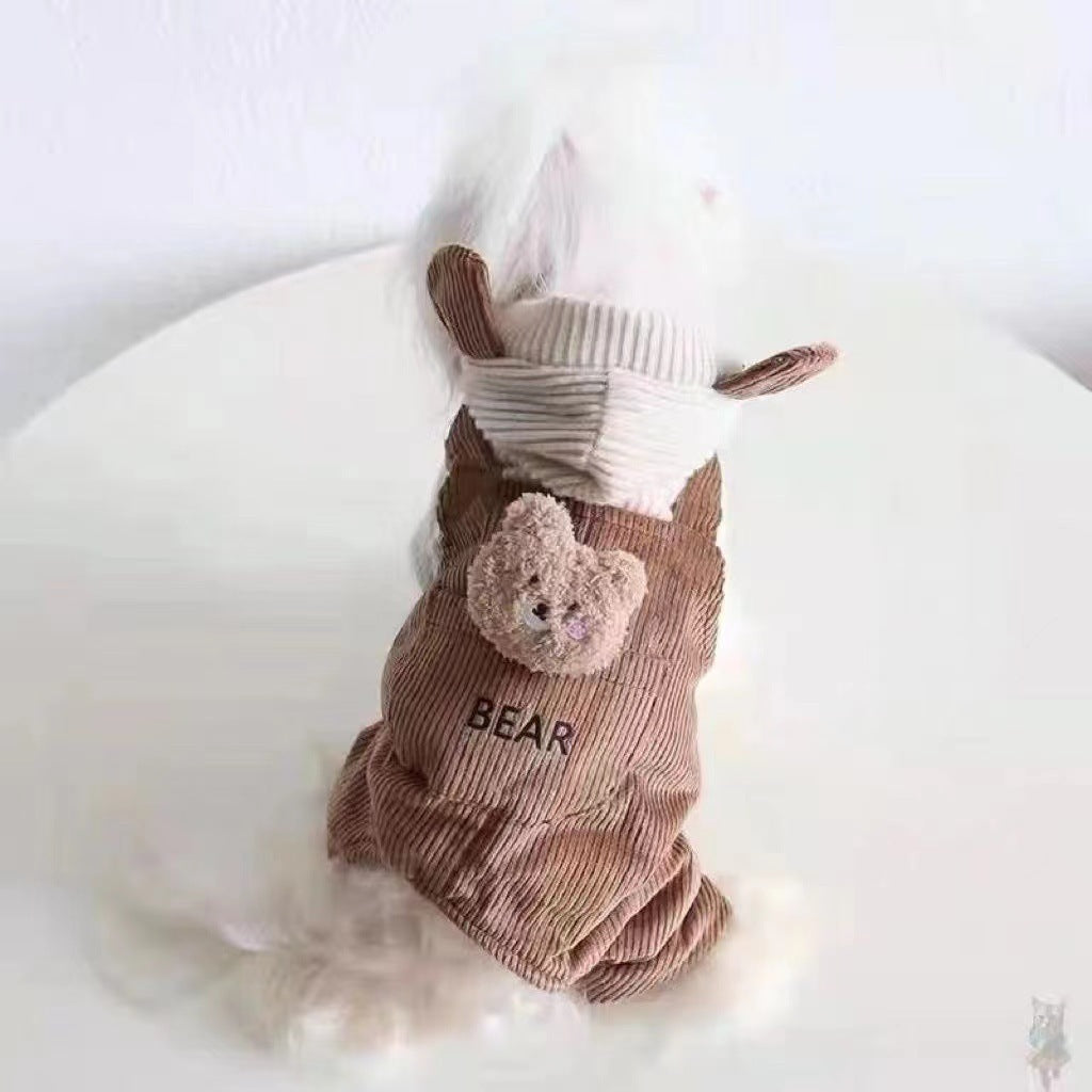 Pet Dog Fleece-lined Thick Style Milk Coffee Bear Four-legged Overalls - Pimmbi