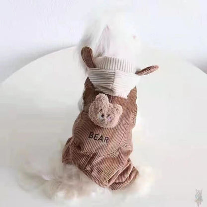 Pet Dog Fleece-lined Thick Style Milk Coffee Bear Four-legged Overalls - Pimmbi
