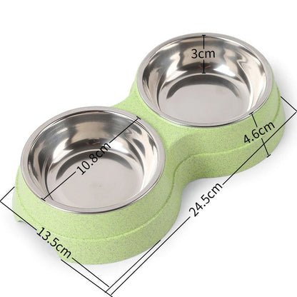 Double Pet Bowls Dog Food Water Feeder Stainless Steel Pet Drinking Dish Feeder Cat Puppy Feeding Supplies Small Dog Accessories - Pimmbi
