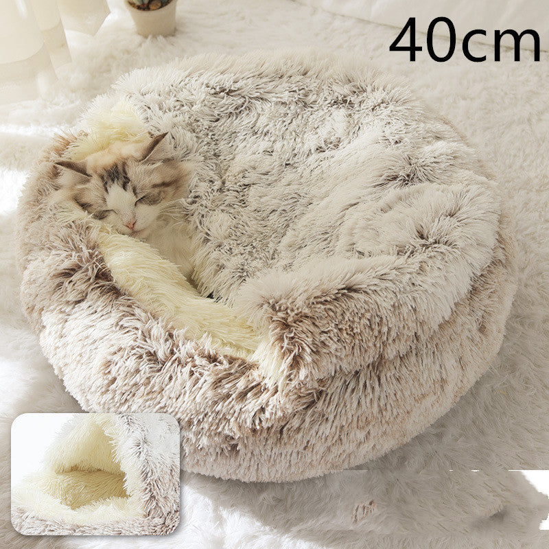2 In 1 Dog And Cat Bed Pet Winter Bed Round Plush Warm Bed House Soft Long Plush Pets Bed Pet Products - Pimmbi