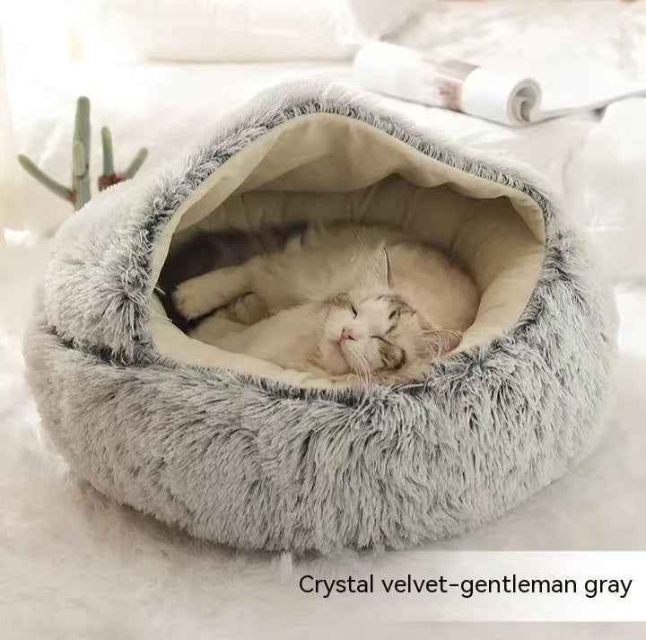 2 In 1 Dog And Cat Bed Pet Winter Bed Round Plush Warm Bed House Soft Long Plush Pets Bed Pet Products - Pimmbi