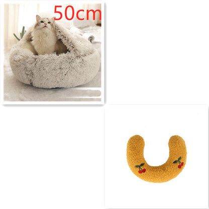 2 In 1 Dog And Cat Bed Pet Winter Bed Round Plush Warm Bed House Soft Long Plush Pets Bed Pet Products - Pimmbi