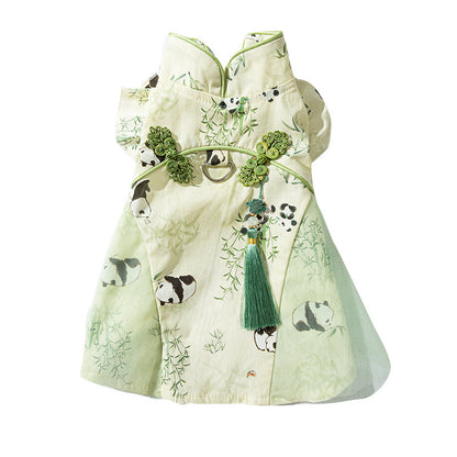 Chinese Style Panda Bamboo Leaf Couple Dress Hairless Cat Skirt - Pimmbi