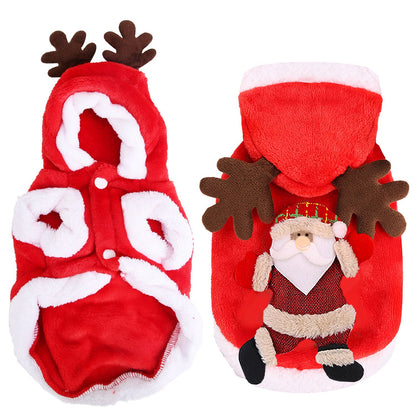 1Pc Pet Christmas Clothes Santa Claus Reindeer Antlers Costume Winter Outfit New Year Coat For Small Medium Dogs Cats - Pimmbi