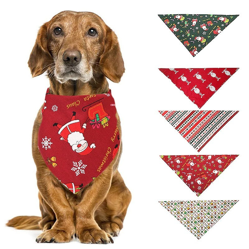 Pet Dog Christmas Print Triangle Scarf - Pimmbi