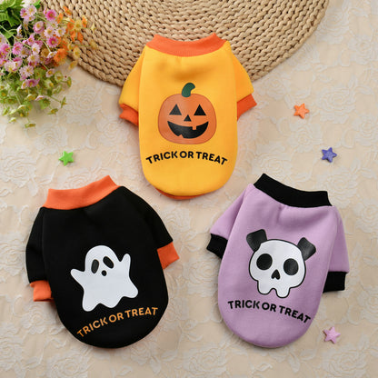 Halloween Pumpkin Skull Pet Teddy Small Dog Autumn Winter Sweater - Pimmbi