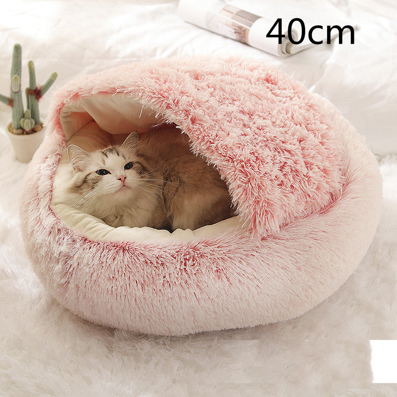 2 In 1 Dog And Cat Bed Pet Winter Bed Round Plush Warm Bed House Soft Long Plush Pets Bed Pet Products - Pimmbi