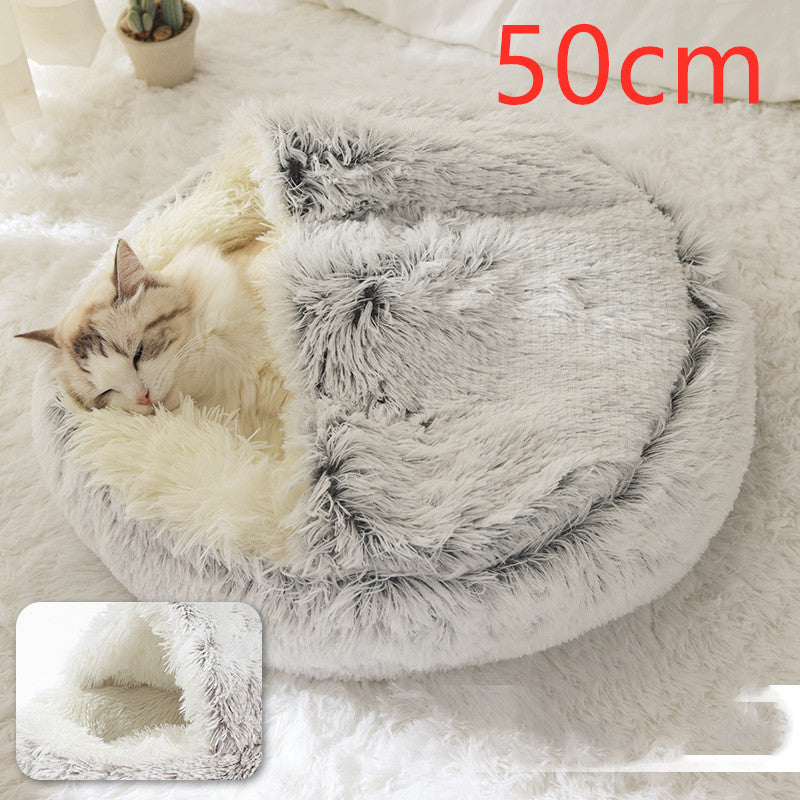 2 In 1 Dog And Cat Bed Pet Winter Bed Round Plush Warm Bed House Soft Long Plush Pets Bed Pet Products - Pimmbi