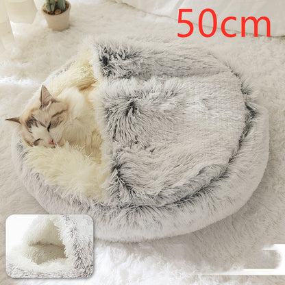 2 In 1 Dog And Cat Bed Pet Winter Bed Round Plush Warm Bed House Soft Long Plush Pets Bed Pet Products - Pimmbi