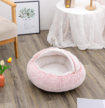 2 In 1 Dog And Cat Bed Pet Winter Bed Round Plush Warm Bed House Soft Long Plush Pets Bed Pet Products - Pimmbi