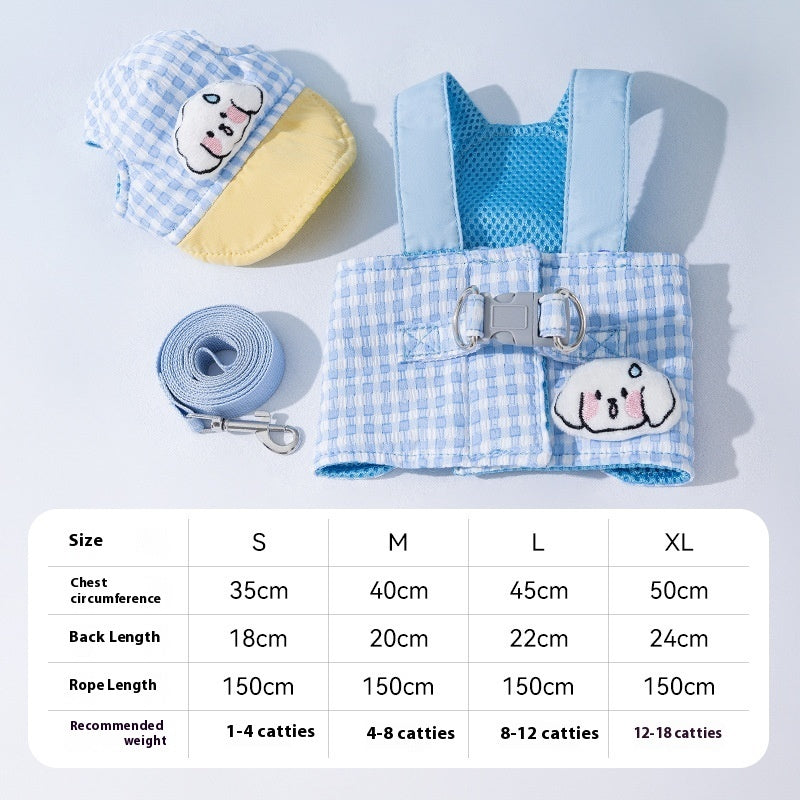 Pet Dog Cat Hat Outdoor Sunshade Anti-strangulation Hand Holding Rope Chest Strap - Pimmbi