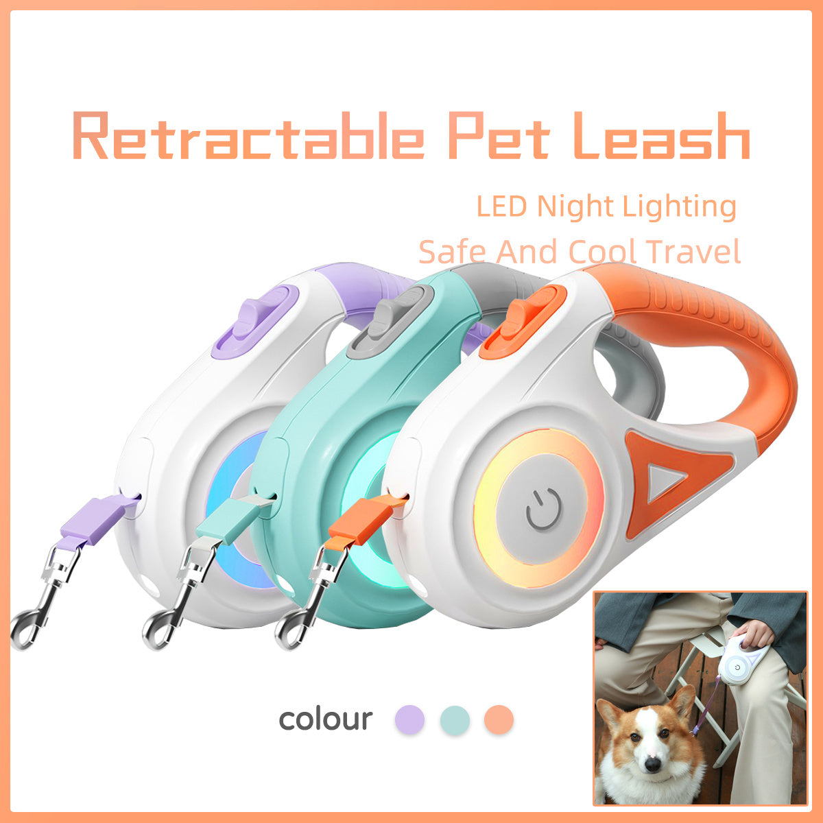 Dog Leash Retractable Leash And Dog Collar Spotlight Automatic Pet Dog Cat Traction Rope For Small Medium Dogs Pet Product - Pimmbi